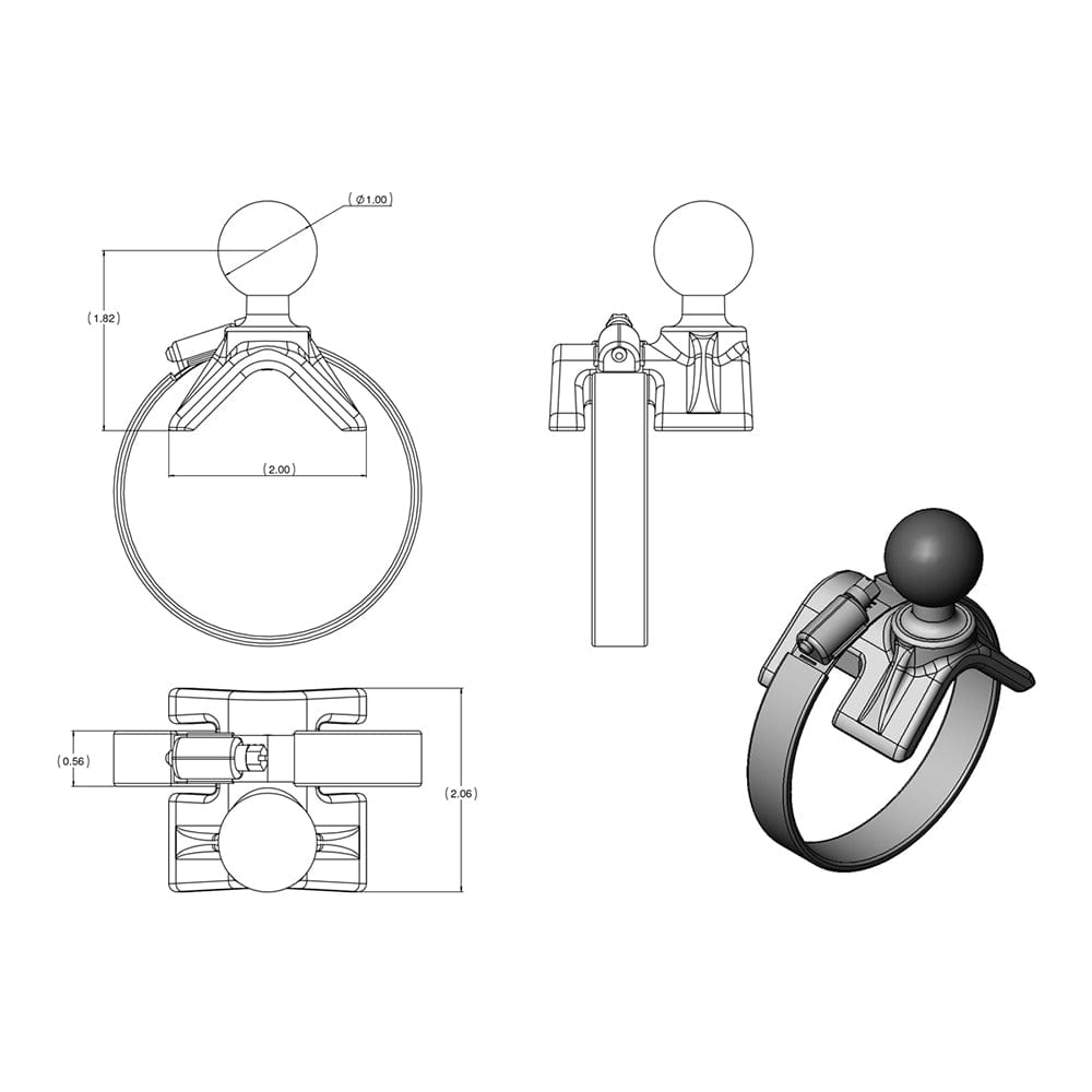 RAM Mount Strap Mount w/Long Arm & Diamond Base [RAM - B - 108 - C - 238], Rail/Handle Bar Mounts, RAM Mounting Systems, , , at Festive Water Paddlesports