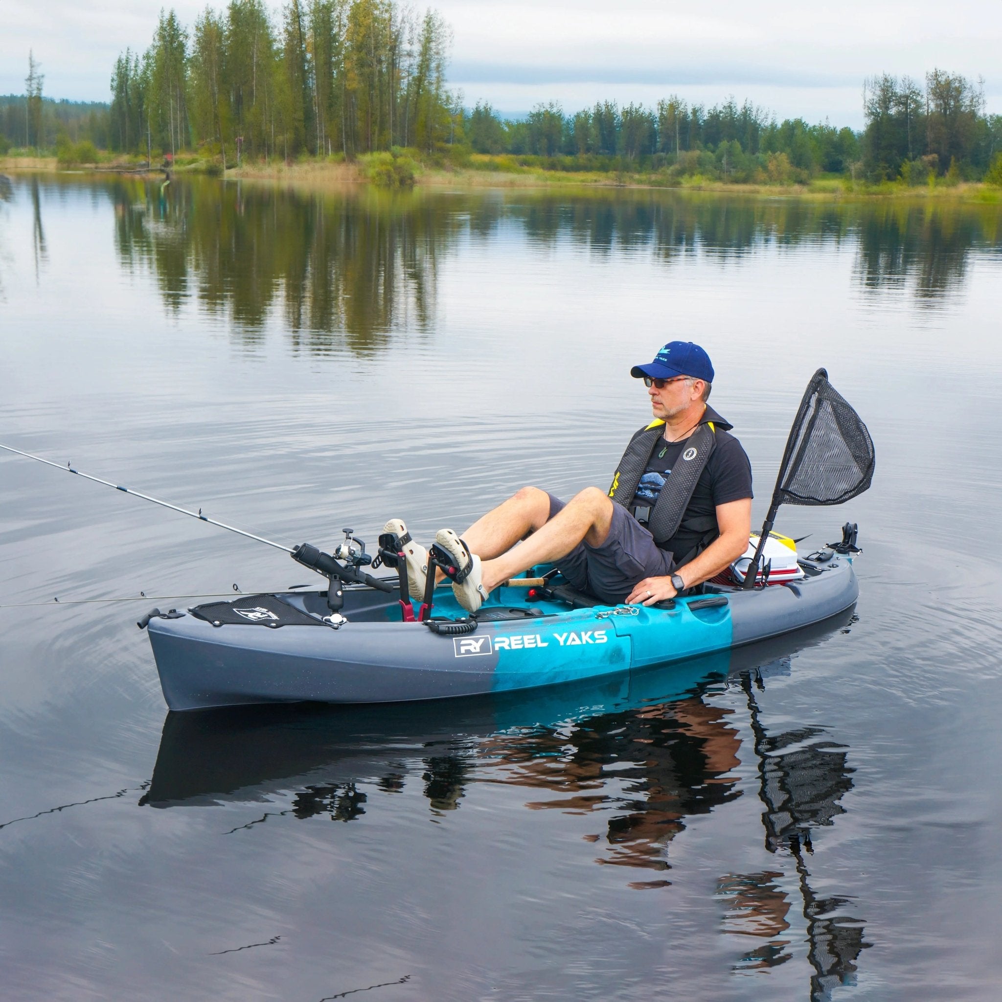 Raptor 9.5ft Fin Drive Modular Fishing Kayak, Fishing Kayak, ReelYaks, Cyan Gray in 1 - 2 weeks at Festive Water Paddlesports