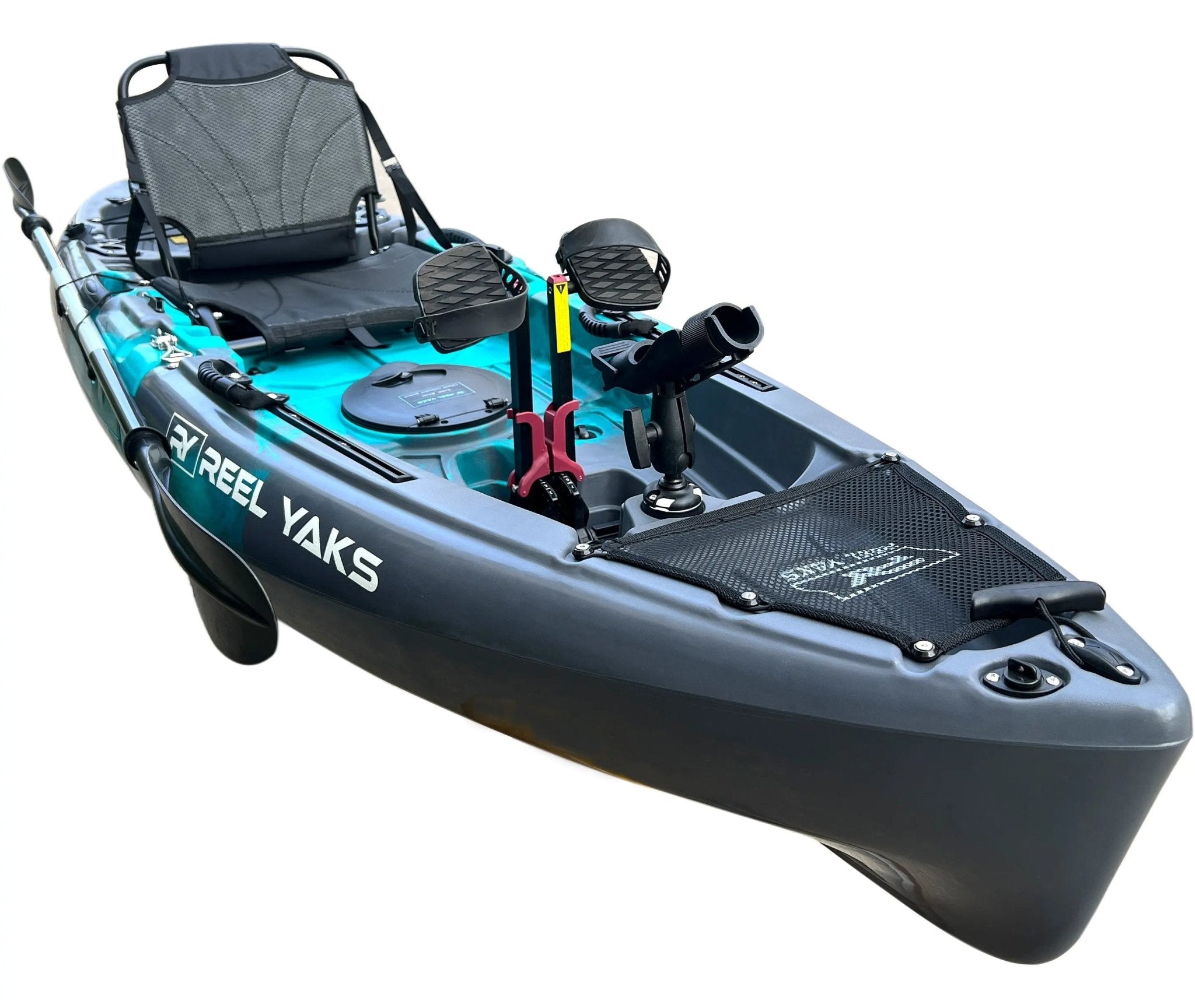 Raptor 9.5ft Fin Drive Modular Fishing Kayak, Fishing Kayak, ReelYaks, Cyan Gray in 1 - 2 weeks at Festive Water Paddlesports