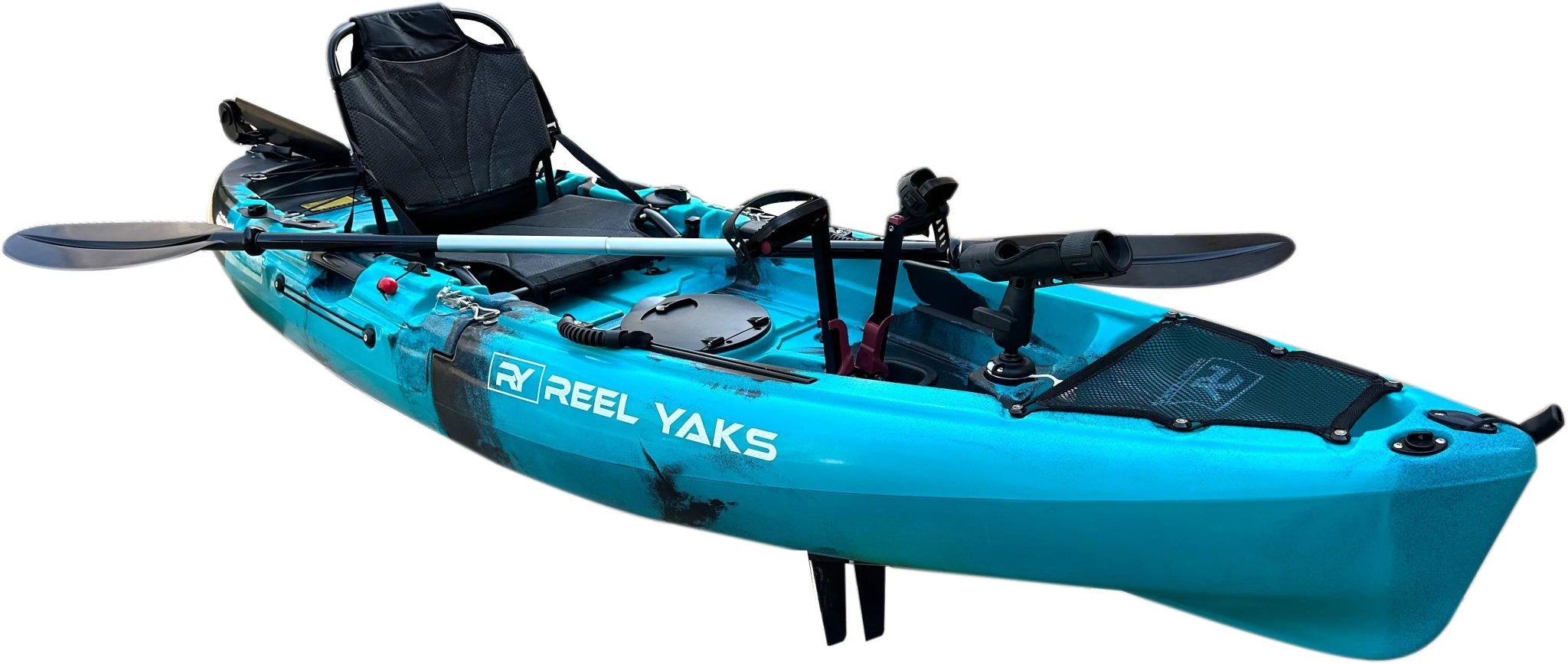 Raptor 9.5ft Fin Drive Modular Fishing Kayak, Fishing Kayak, ReelYaks, Orange Black in 8 - 12 weeks at Festive Water Paddlesports