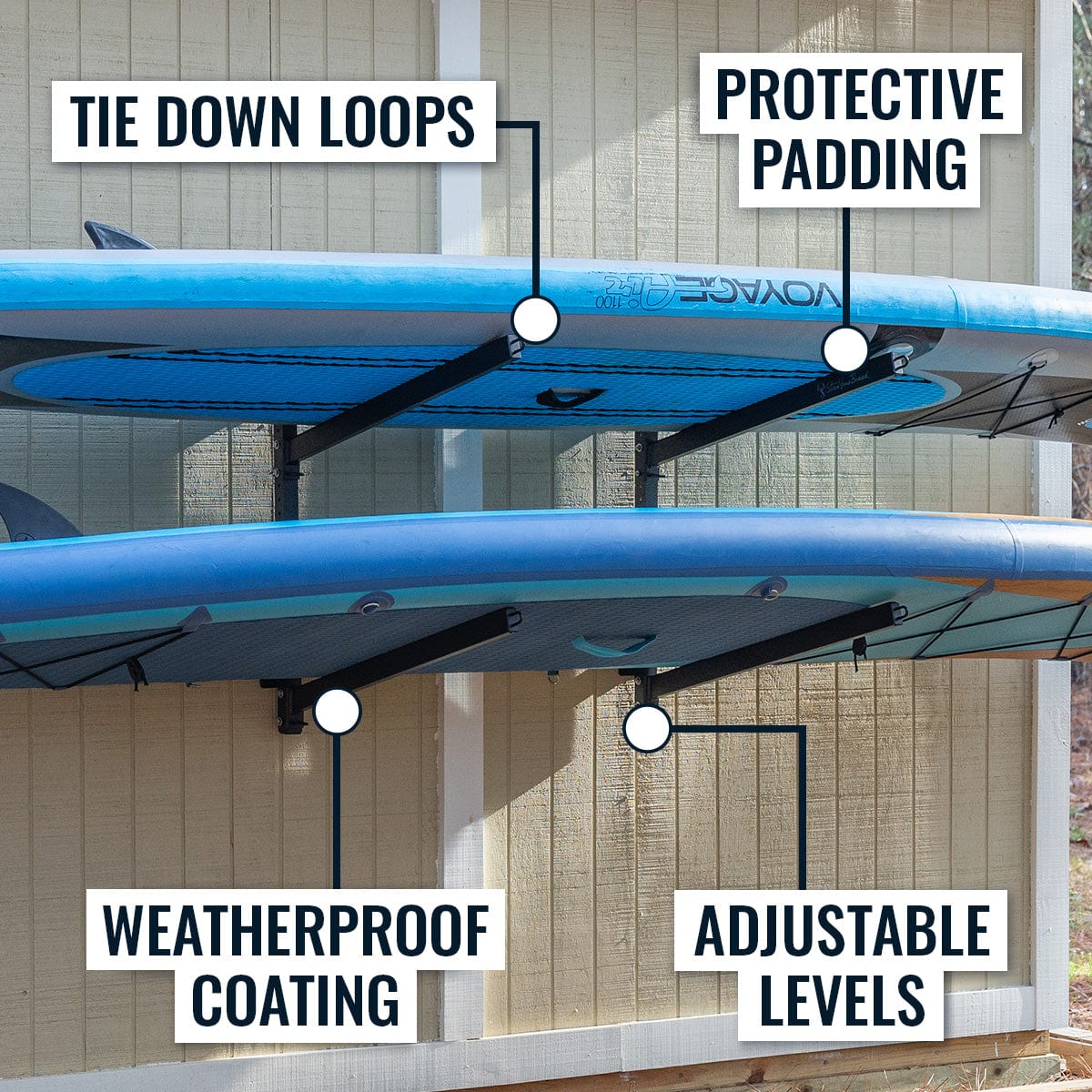 Sandbridge SUP & Surfboard Storage | Outdoor Adjustable Rack | 2 Level, Wall Mounted, StoreYourBoard, , , at Festive Water Paddlesports