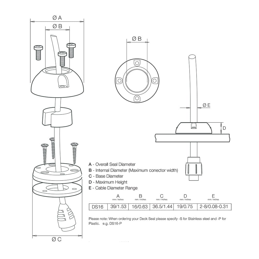 Scanstrut DS16 - P Vertical Cable Seal [DS16 - P], Wire Management, Scanstrut, , , at Festive Water Paddlesports