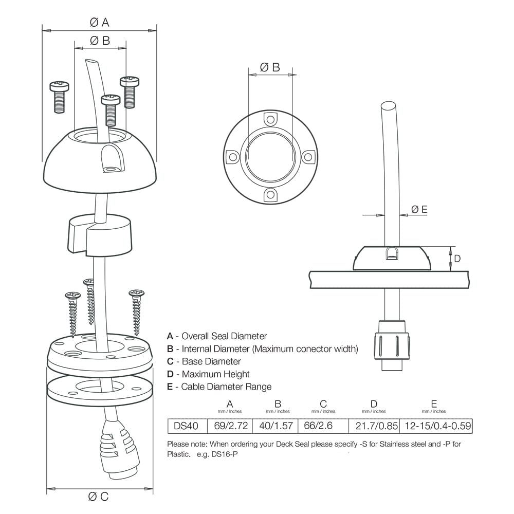 Scanstrut DS40 - P Vertical Cable Seal [DS40 - P], Wire Management, Scanstrut, , , at Festive Water Paddlesports