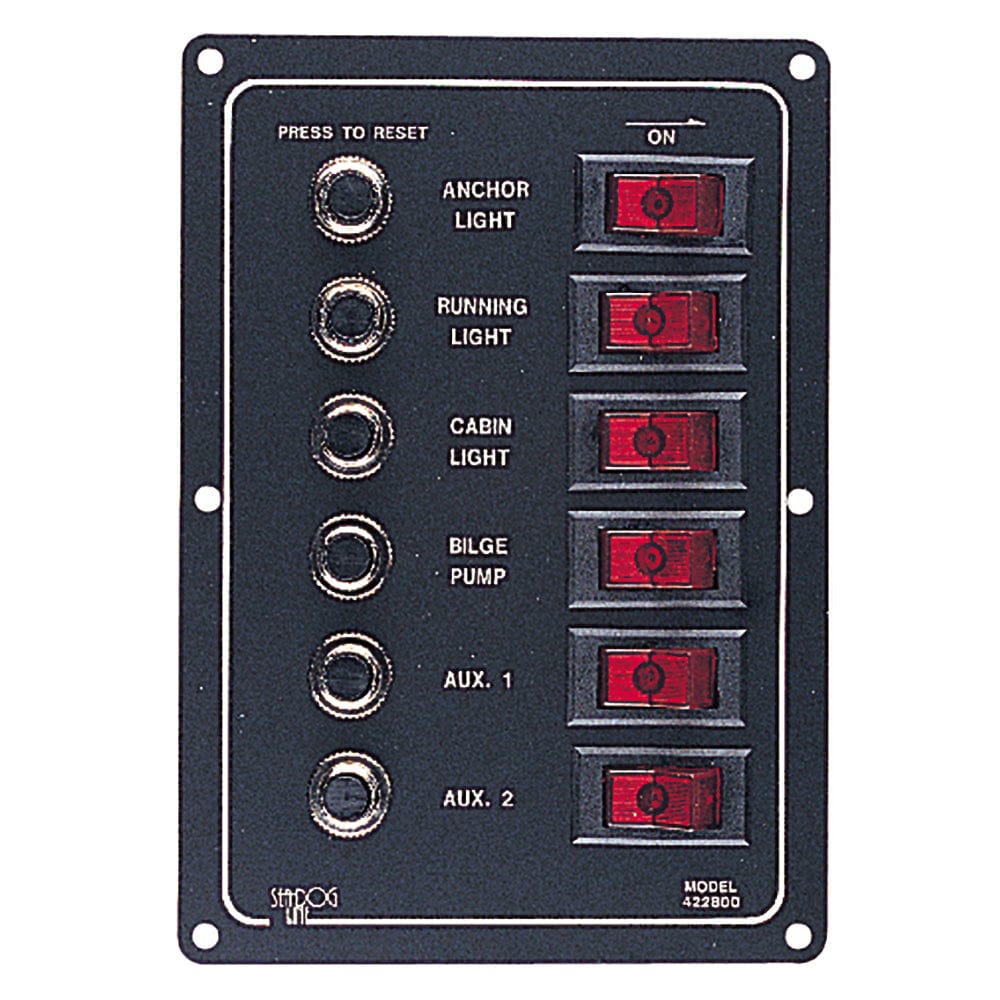 Sea - Dog Aluminum Circuit Breaker Panel - 6 Circuit [422800 - 1], Electrical Panels, Sea - Dog, , , at Festive Water Paddlesports