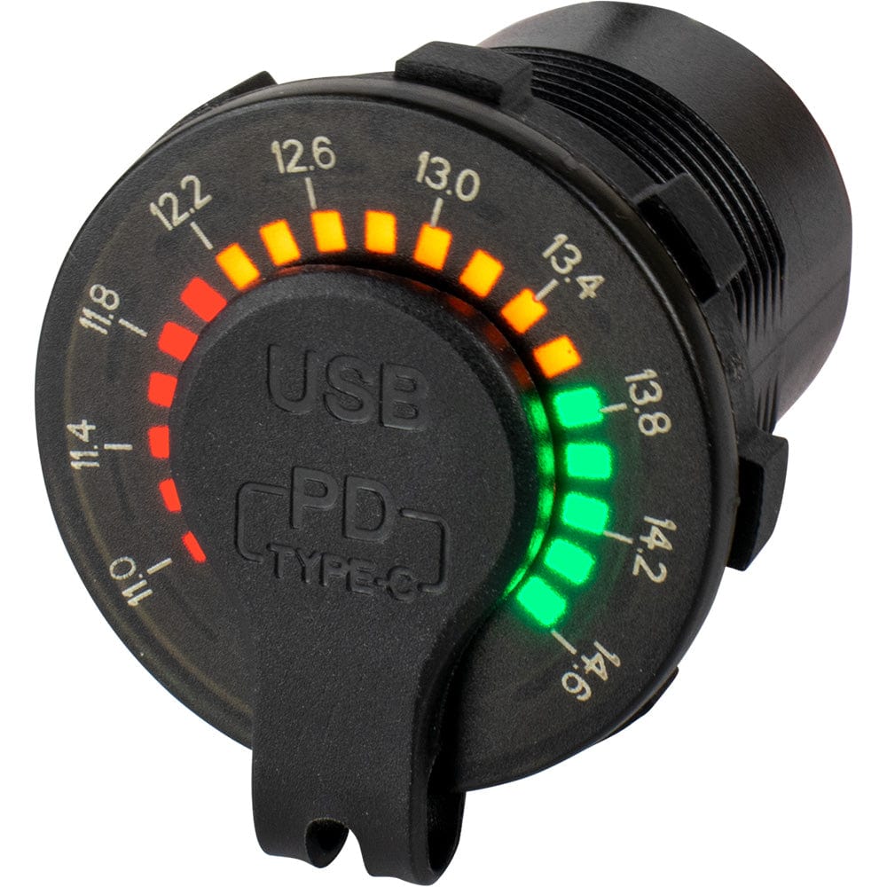 Sea - Dog Round Rainbow Voltmeter w/USB USB - C Power Socket [426519 - 1], Accessories, Sea - Dog, , , at Festive Water Paddlesports
