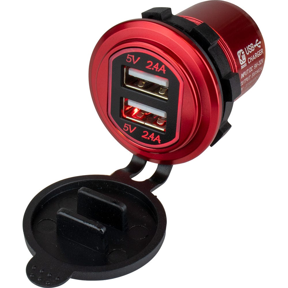 Sea - Dog Round Red Dual USB Charger w/1 Quick Charge Port + [426504 - 1], Accessories, Sea - Dog, , , at Festive Water Paddlesports