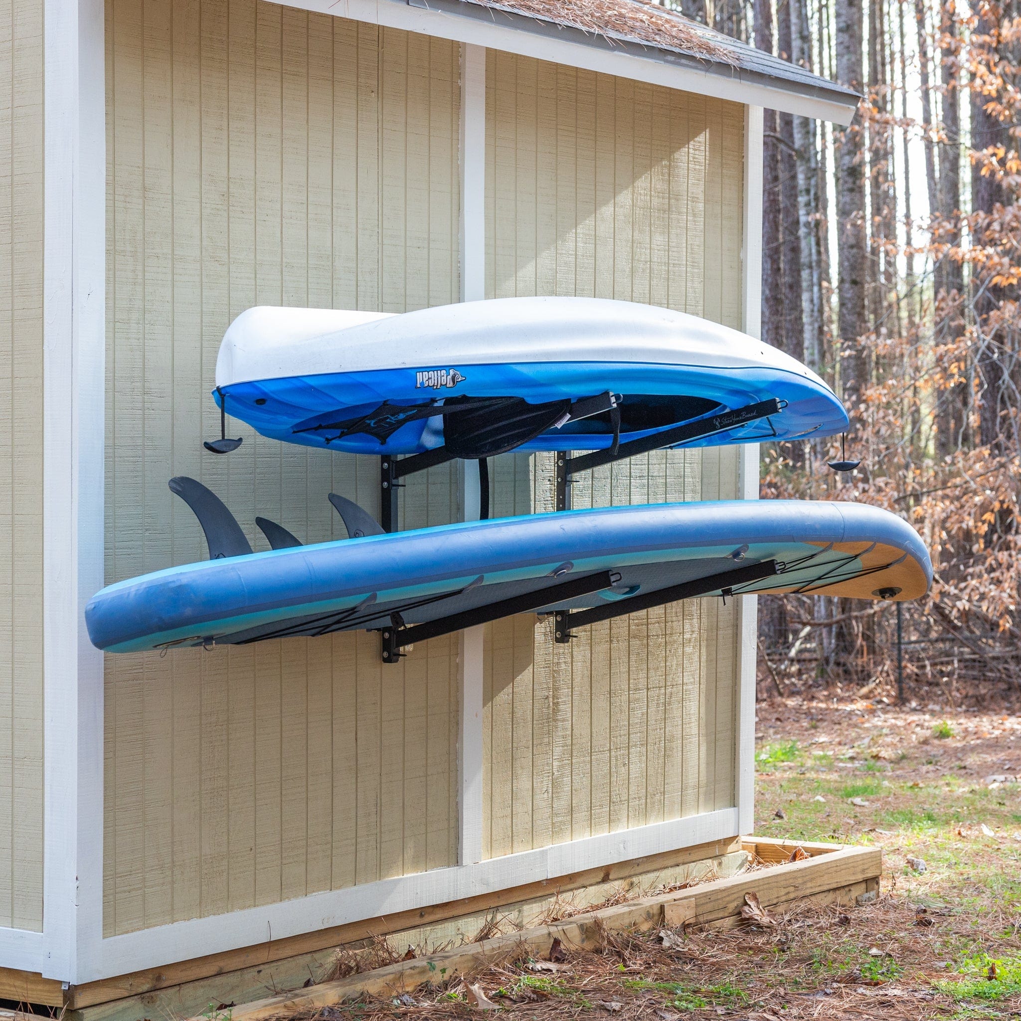 Shenandoah Kayak Storage | Outdoor Adjustable Rack | 2 Levels, Wall Mounted, StoreYourBoard, , , at Festive Water Paddlesports