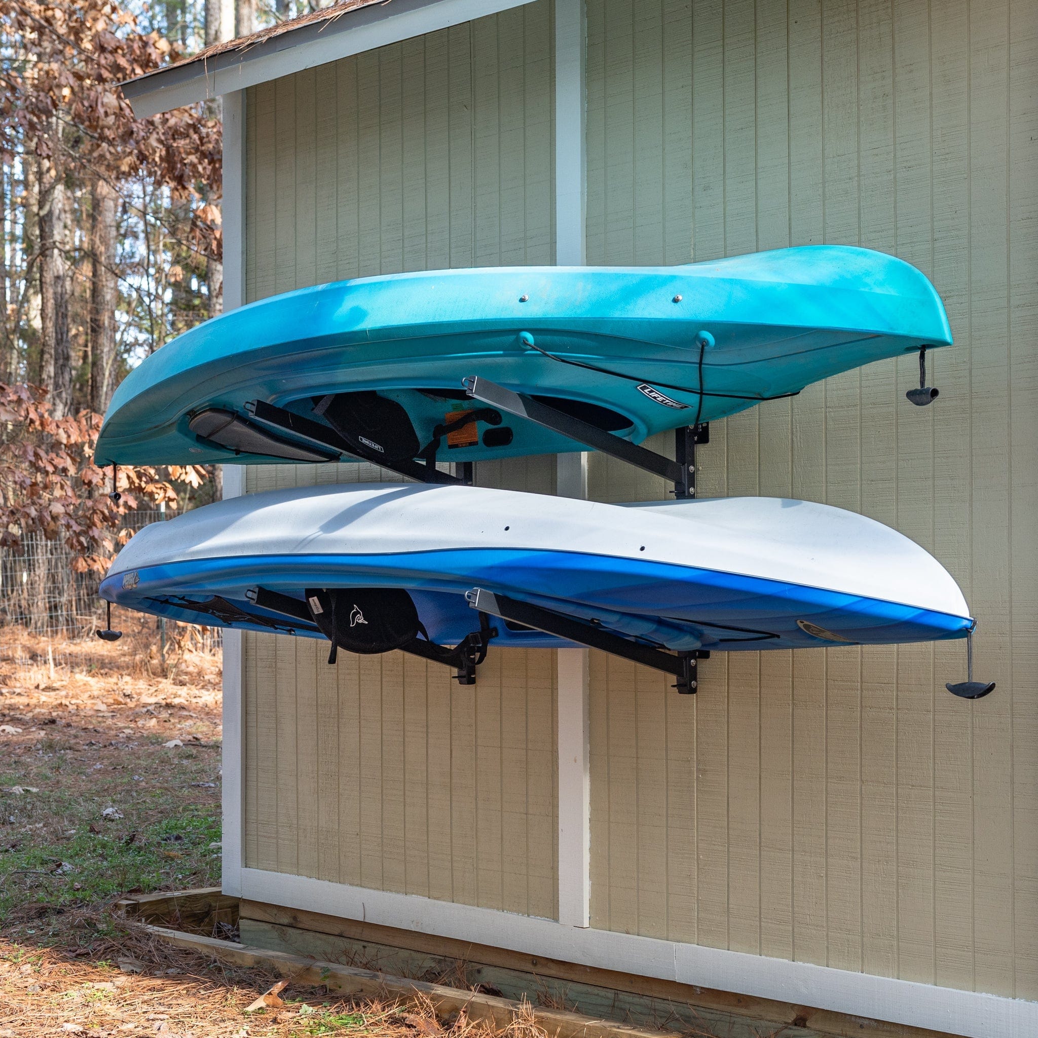 Shenandoah Kayak Storage | Outdoor Adjustable Rack | 2 Levels, Wall Mounted, StoreYourBoard, , , at Festive Water Paddlesports
