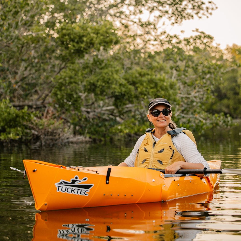 Spring Blowout! Tucktec Pro Folding Kayak | Hard - Shell | 2 - minute Set - up | Foldable, Portable Kayak, Sporting Goods > Outdoor Recreation > Boating & Water Sports > Boating & Rafting >Foldable Kayaks, Tucktec Folding Kayaks, YELLOW at Festive Water Paddlesports