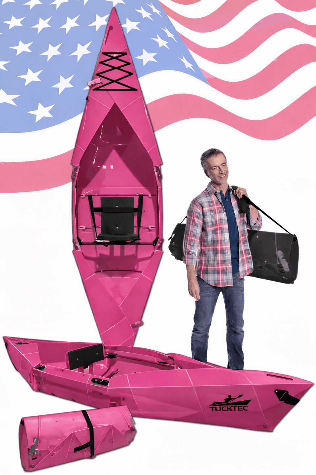Spring Blowout! Tucktec Pro Folding Kayak | Hard - Shell | 2 - minute Set - up | Foldable, Portable Kayak, Sporting Goods > Outdoor Recreation > Boating & Water Sports > Boating & Rafting >Foldable Kayaks, Tucktec Folding Kayaks, PINK at Festive Water Paddlesports