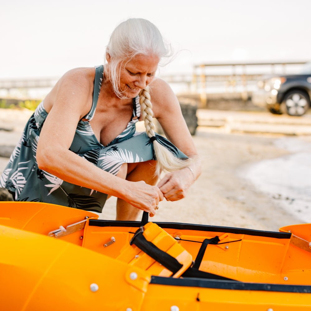 Spring Blowout! Tucktec Pro Folding Kayak | Hard - Shell | 2 - minute Set - up | Foldable, Portable Kayak, Sporting Goods > Outdoor Recreation > Boating & Water Sports > Boating & Rafting >Foldable Kayaks, Tucktec Folding Kayaks, YELLOW at Festive Water Paddlesports