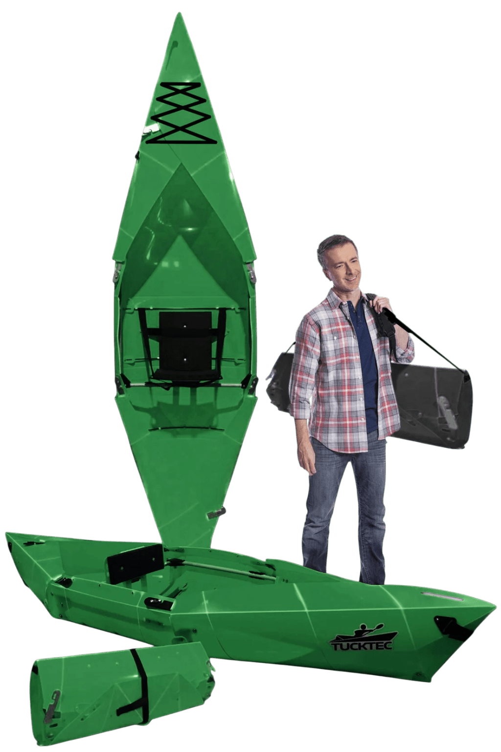 Spring Blowout! Tucktec Pro Folding Kayak | Hard-Shell | 2-minute Set-up | Foldable, Portable Kayak, Sporting Goods > Outdoor Recreation > Boating & Water Sports > Boating & Rafting >Foldable Kayaks, Tucktec Folding Kayaks, GREEN at Festive Water Paddlesports