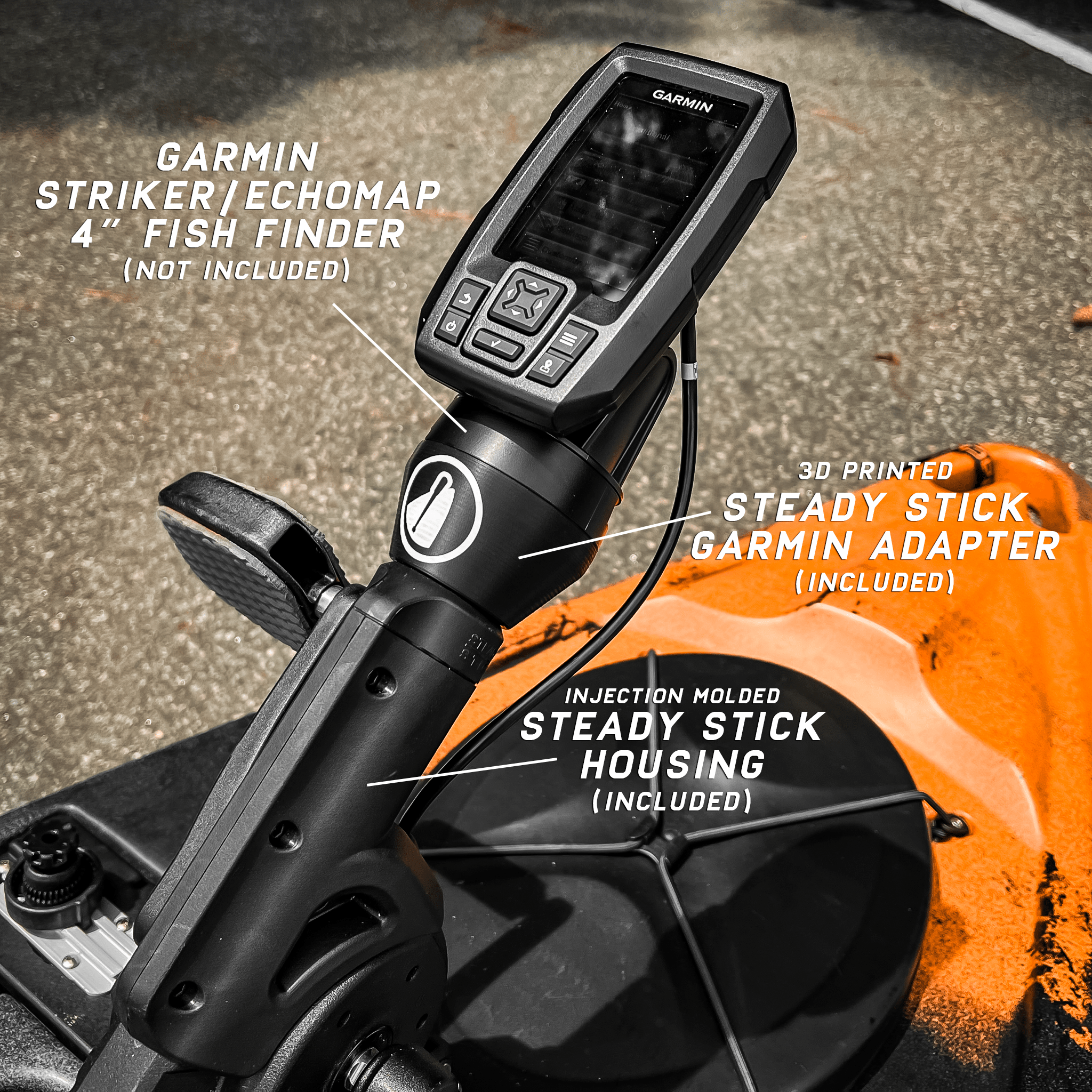 STEADY STICK® for GARMIN STRIKER & OLD TOWN PDL DRIVE, kayak accessory, Steady Stick®, Garmin Striker 4 Series at Festive Water Paddlesports