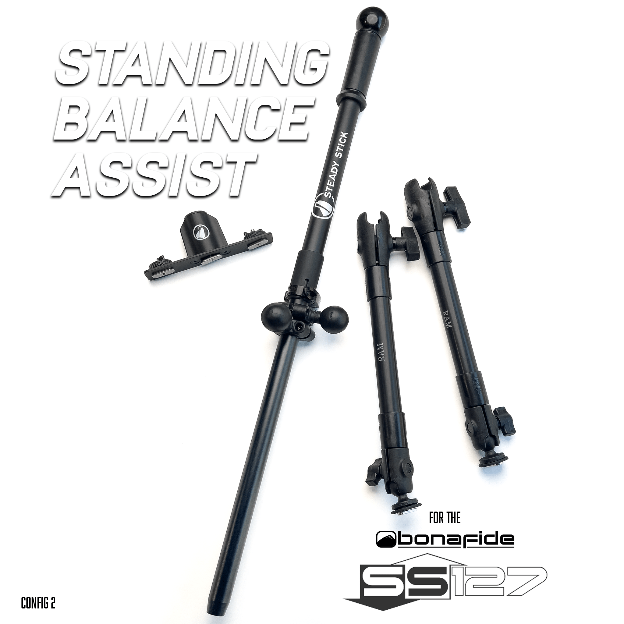 STEADY STICK® for the BONAFIDE SS127, kayak accessory, Steady Stick®, Configuration 2 (w/out crossbar) at Festive Water Paddlesports