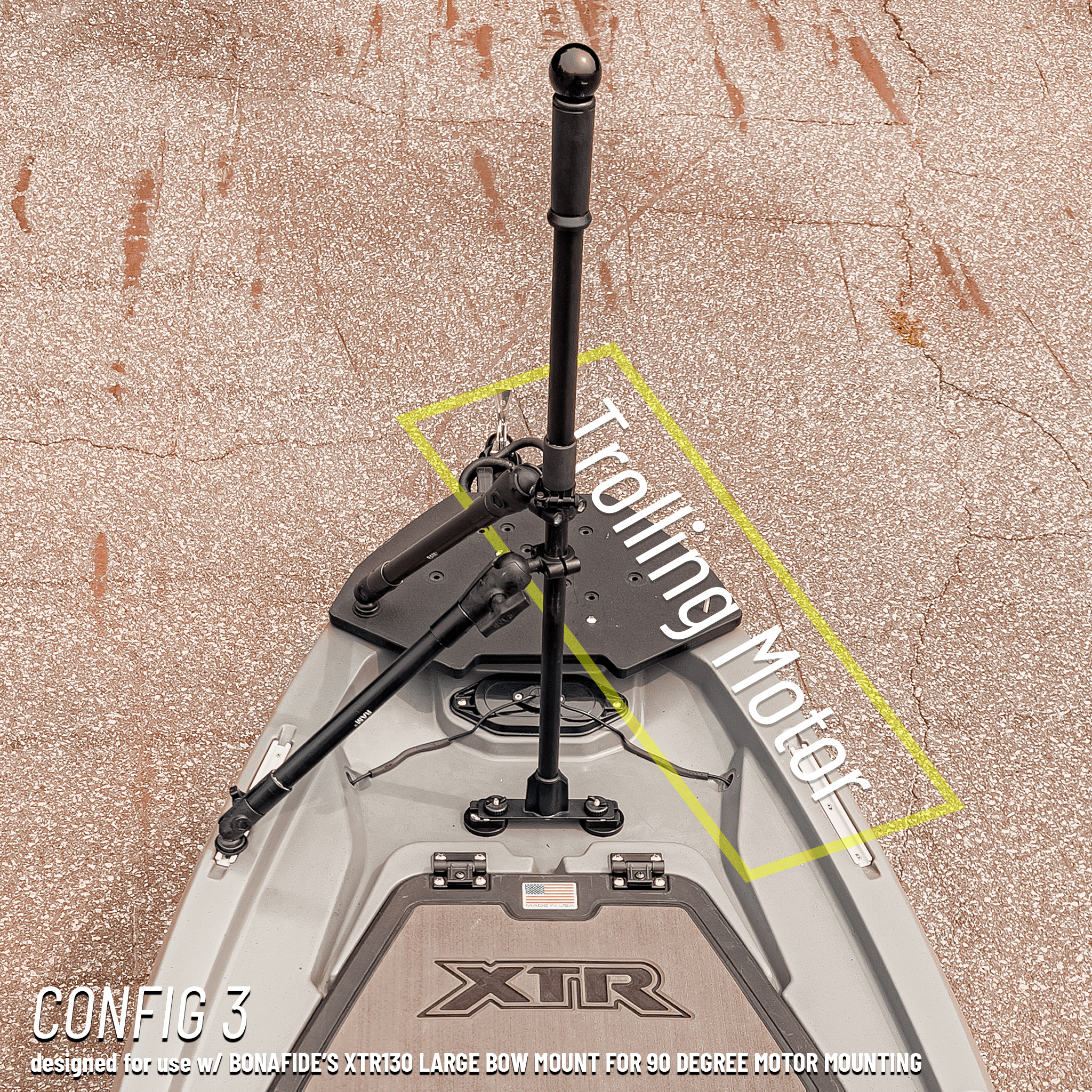 STEADY STICK® for the BONAFIDE XTR 130, kayak accessory, Steady Stick®, Configuration 3 at Festive Water Paddlesports