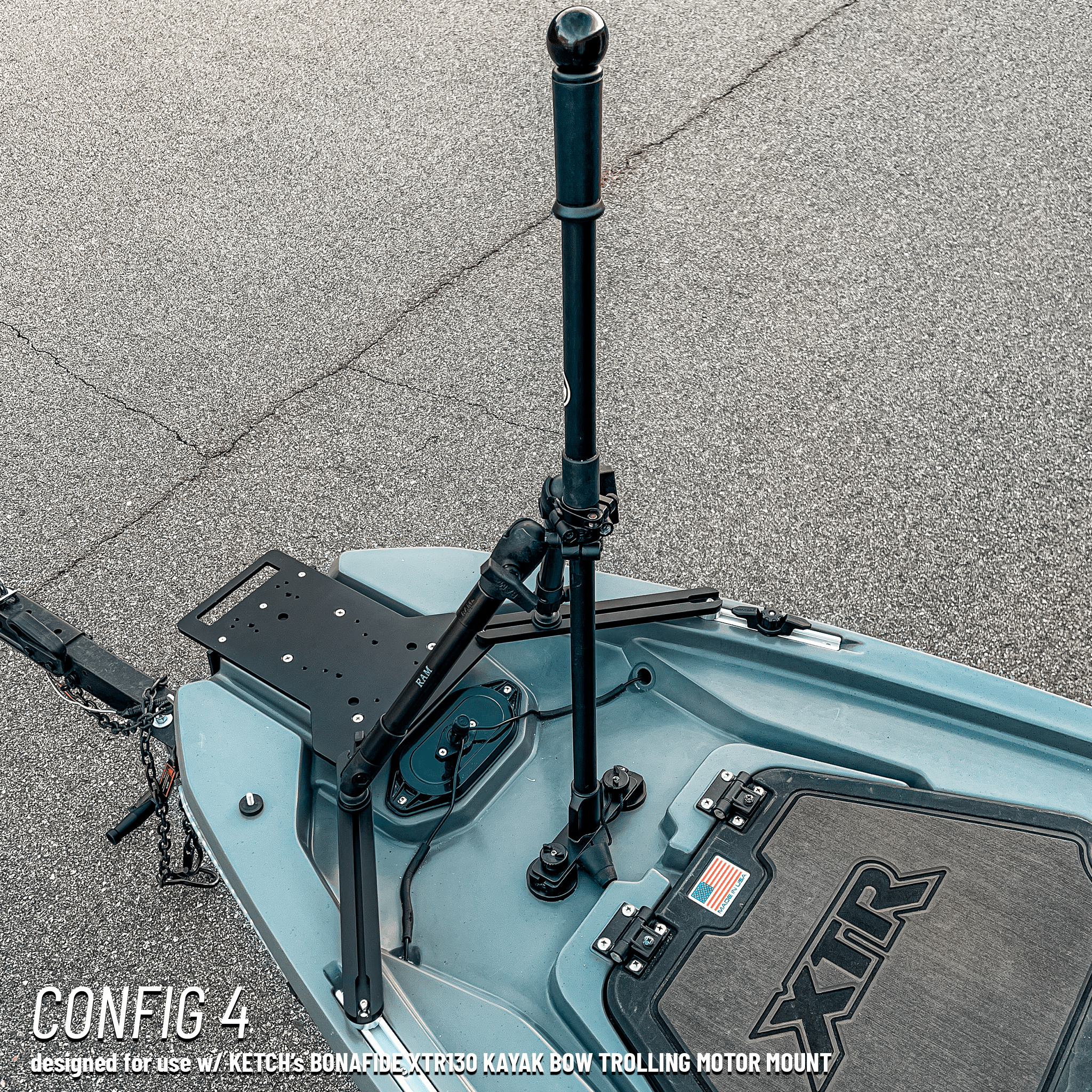 STEADY STICK® for the BONAFIDE XTR 130, kayak accessory, Steady Stick®, Configuration 4 at Festive Water Paddlesports