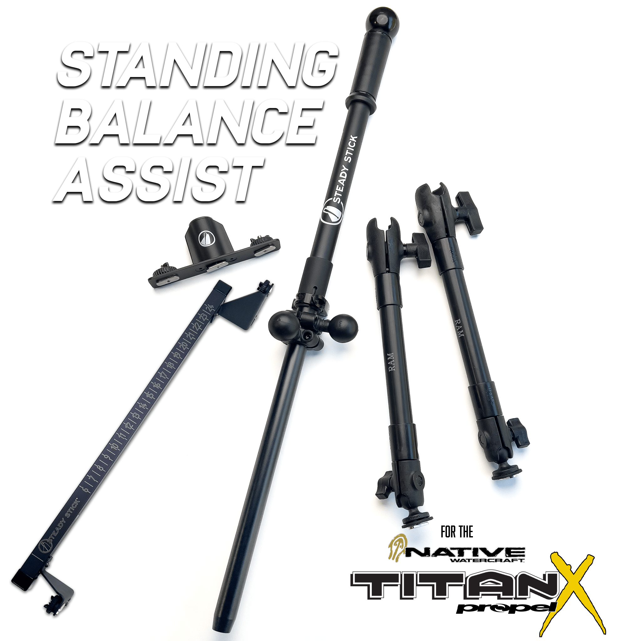 STEADY STICK® for the NATIVE TITAN X, kayak accessory, Steady Stick®, Configuration 1 at Festive Water Paddlesports
