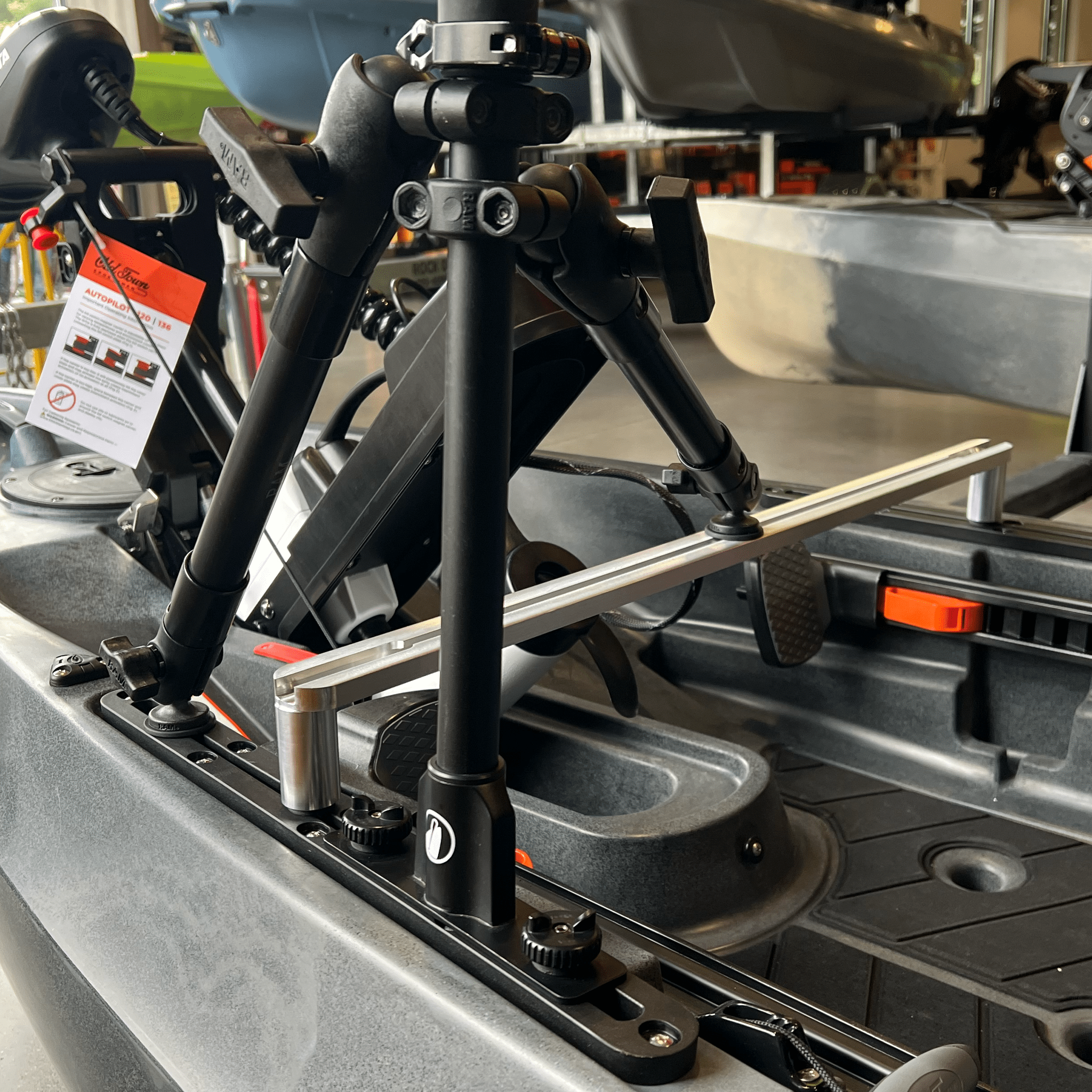 STEADY STICK® for the OLD TOWN AUTOPILOT, kayak accessory, Steady Stick®, Configuration 1 (w/ crossbar) at Festive Water Paddlesports