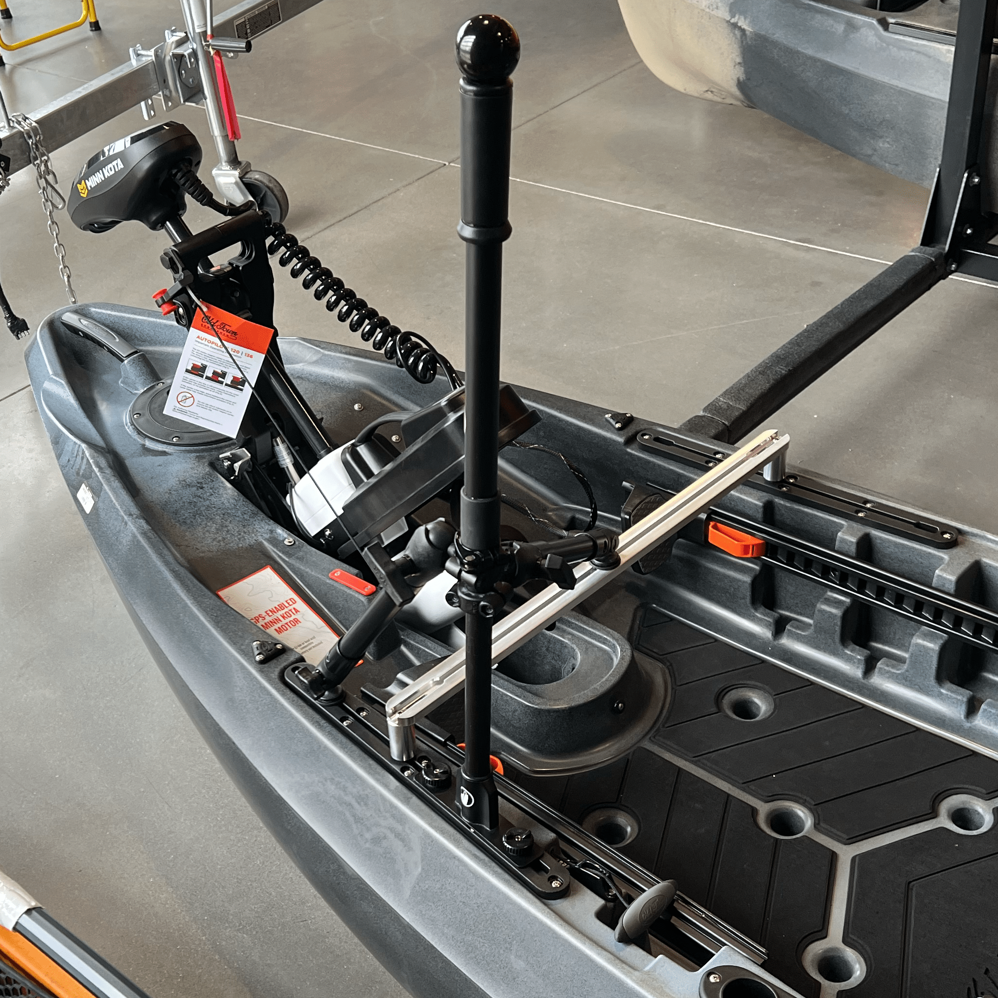 STEADY STICK® for the OLD TOWN AUTOPILOT, kayak accessory, Steady Stick®, Configuration 1 (w/ crossbar) at Festive Water Paddlesports