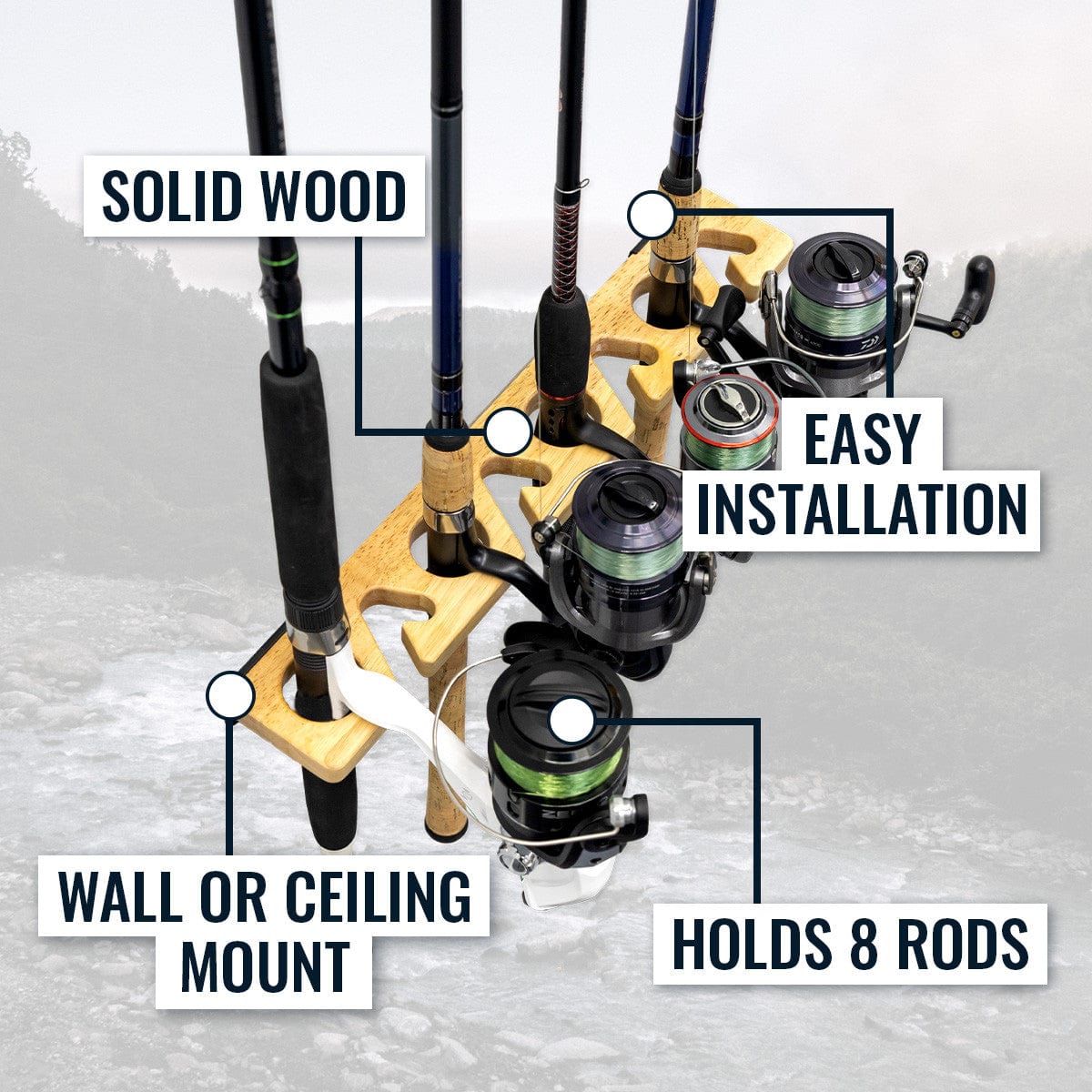 Stillwater Fishing Pole Storage Rack | Holds up to 8 Rods, Wall Mounted, StoreYourBoard, , , at Festive Water Paddlesports