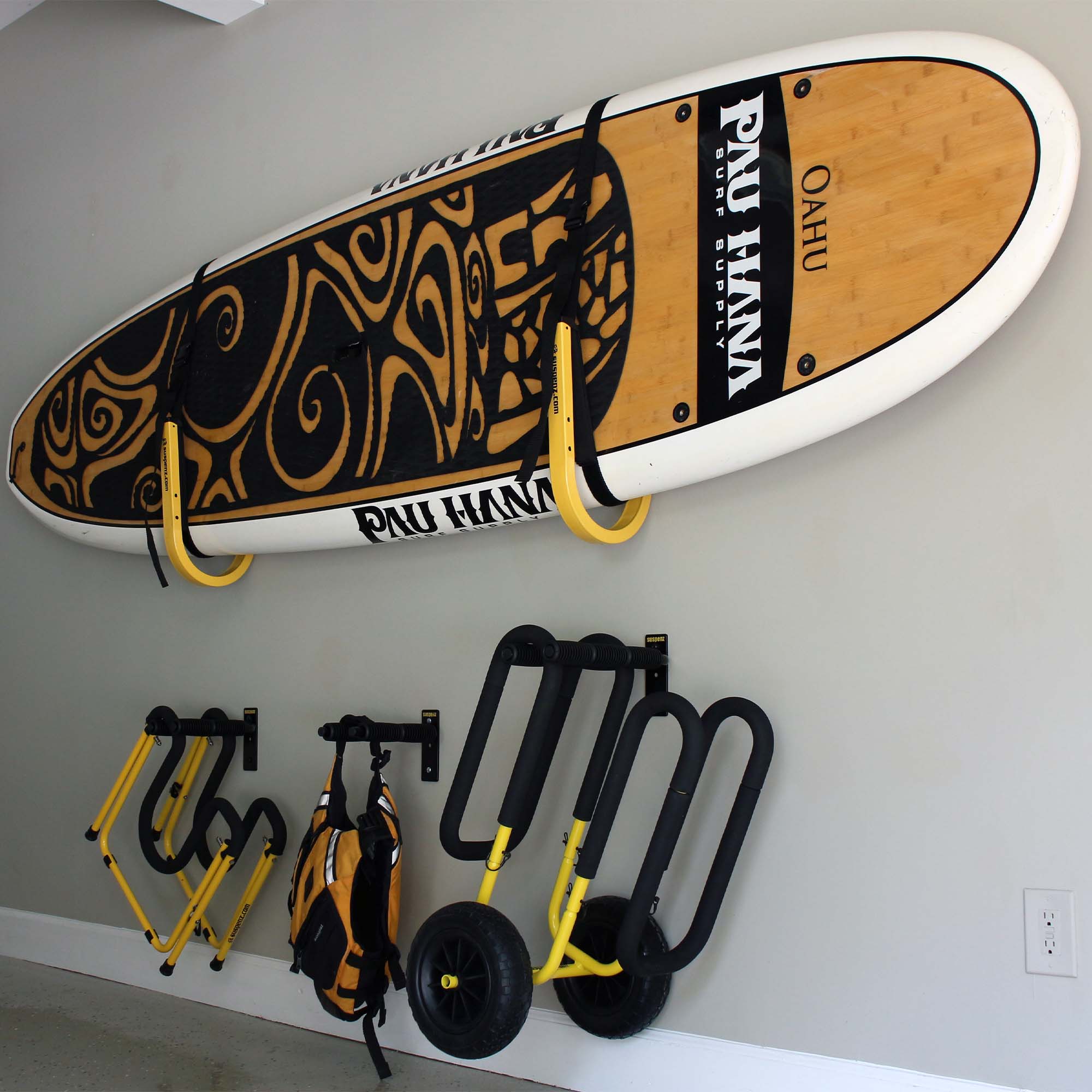 SUP Rack, Wall Storage, Suspenz, Marine Grade Black at Festive Water Paddlesports