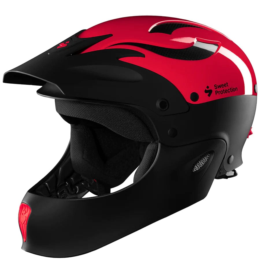 Sweet Protection Rocker Full Face Helmet, Whitewater Helmet, Sweet Protection, Glossy Poppy Red, ML, at Festive Water Paddlesports