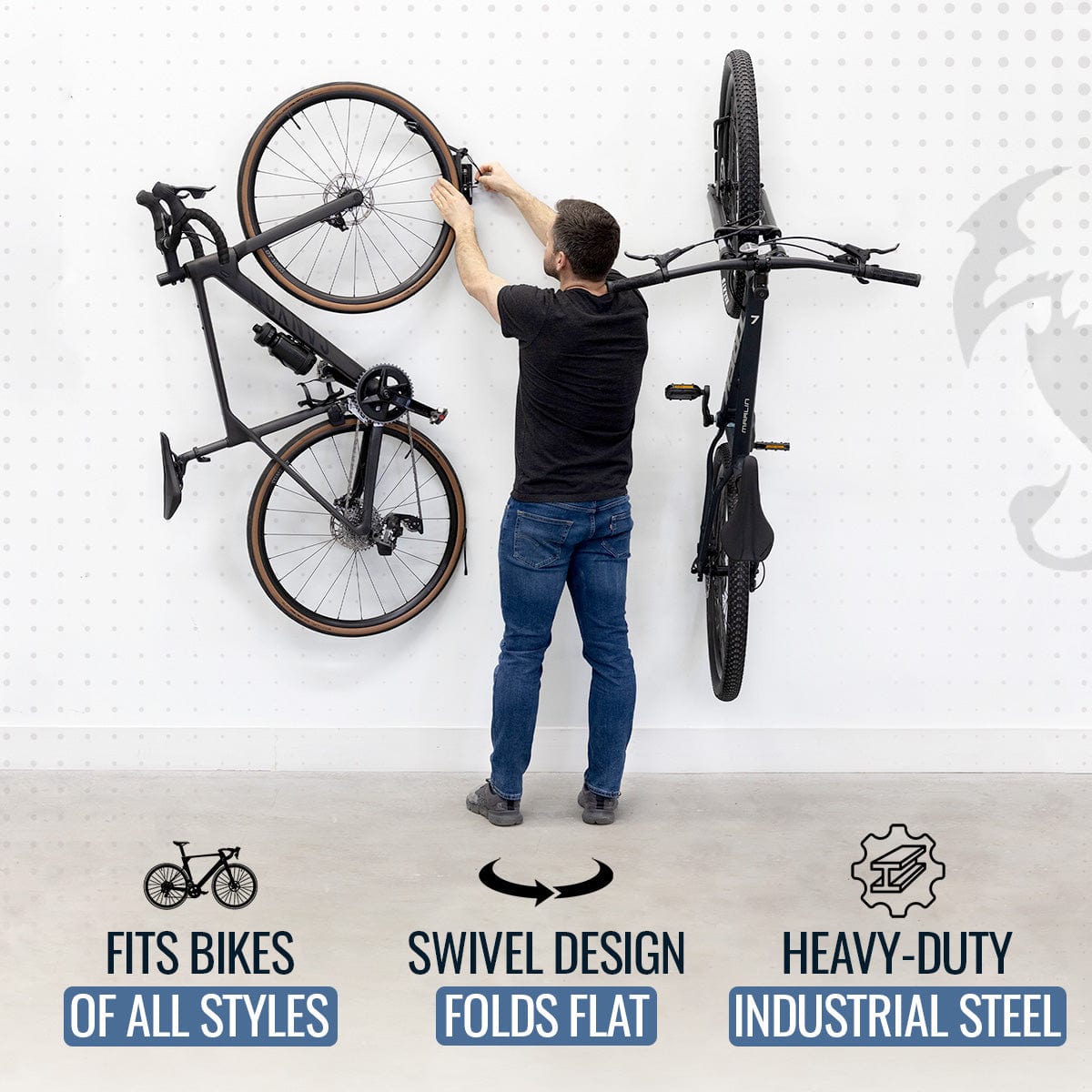 Swivel Mount Bike Storage Rack | 2 Bike Garage Wall Hooks | Mud, Wall Mounted, StoreYourBoard, , , at Festive Water Paddlesports