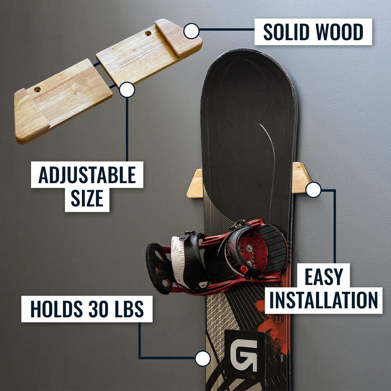 Taos Snowboard Storage | Minimalist Wood Display Rack, Wall Mounted, StoreYourBoard, , , at Festive Water Paddlesports
