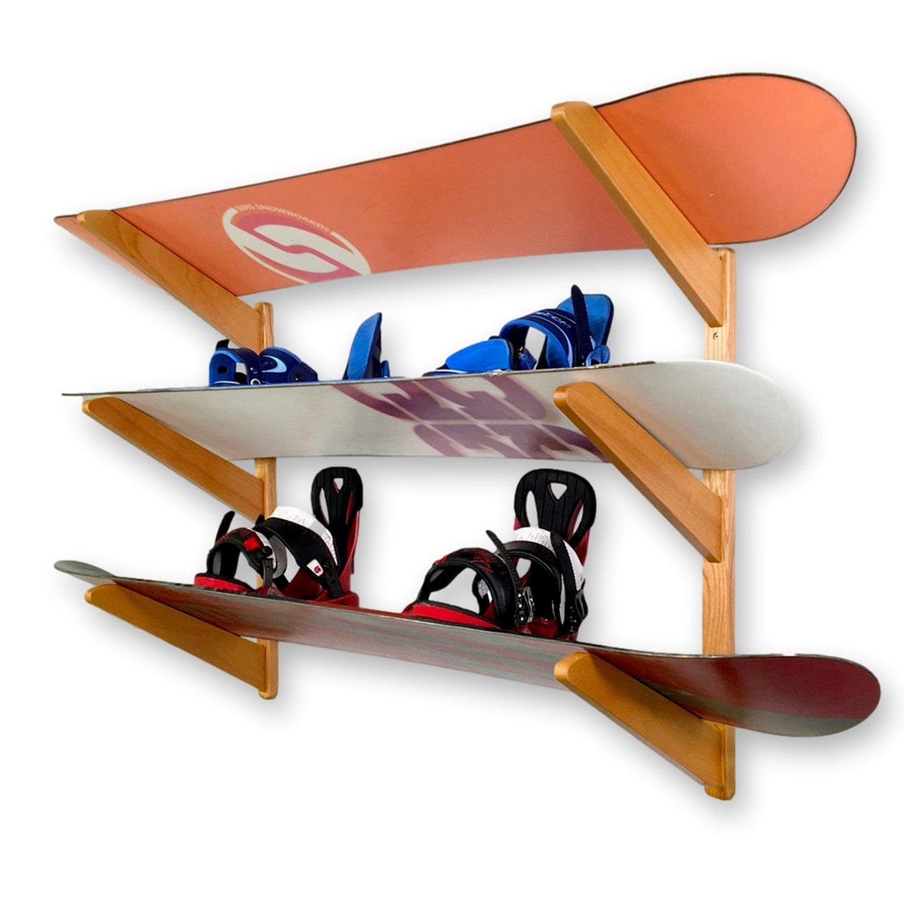 TidyTimber Snowboard Storage Wood Rack | Holds 3 Snowboards, Wall Mounted, StoreYourBoard, , , at Festive Water Paddlesports