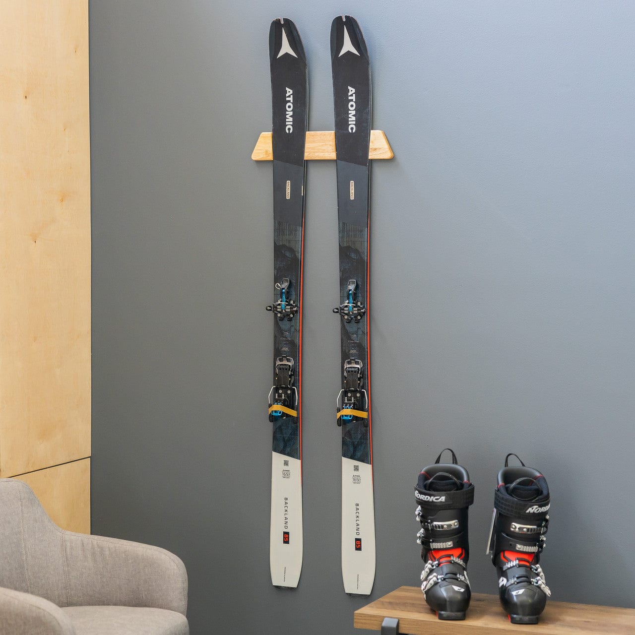 Vail Ski Display | Minimalist Wood Rack | Small, Wall Mounted, StoreYourBoard, , , at Festive Water Paddlesports