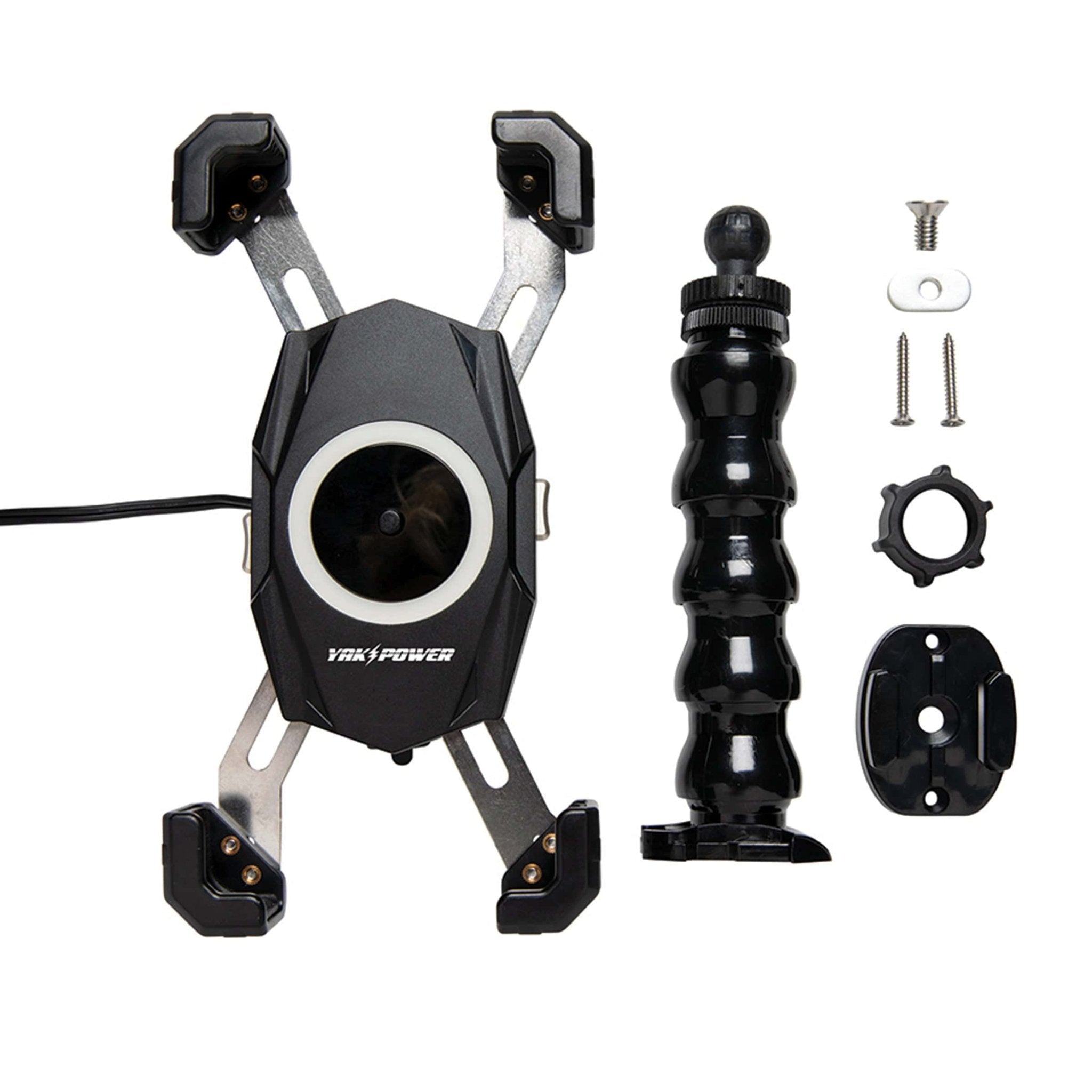 YP - MPWC 12 Volt Mobile Phone Wireless Fast Charger (15W) | One Hand Operation | 360 Degree Adjustable Gooseneck Action Mount, , Yak Power, , , at Festive Water Paddlesports