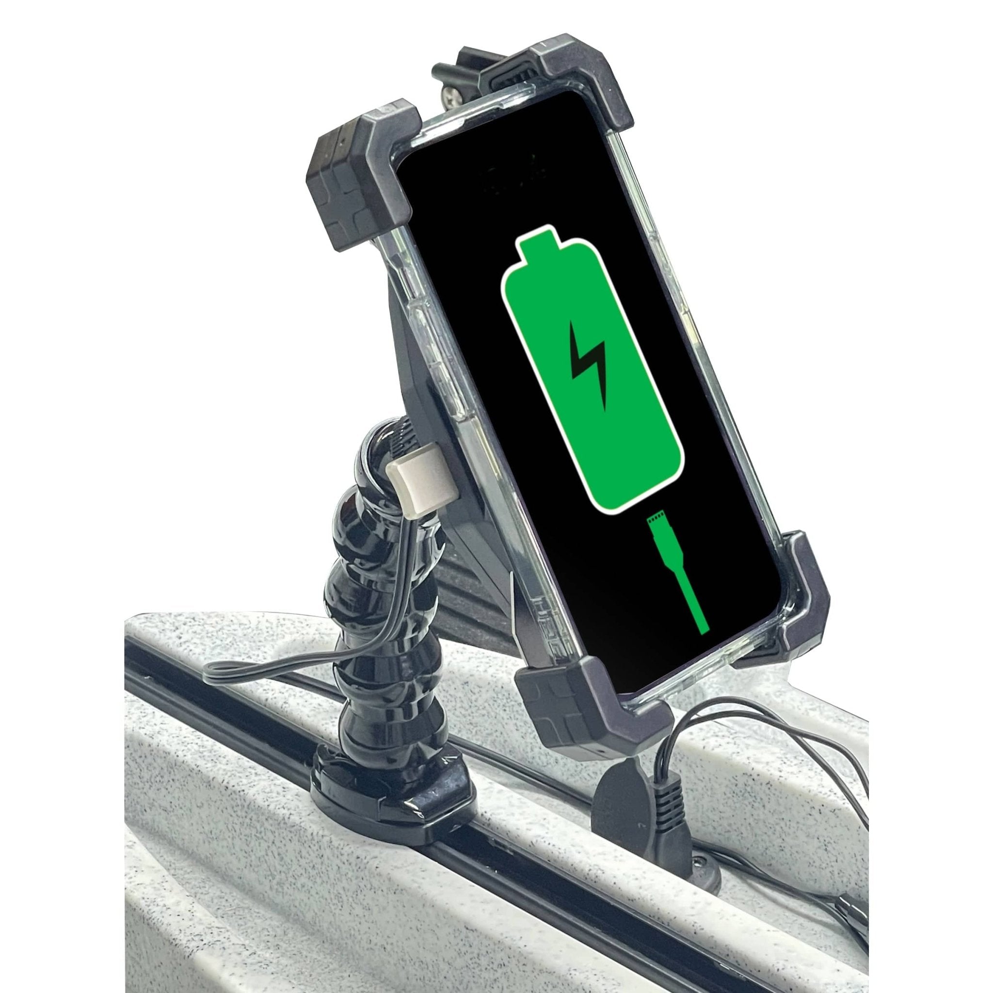 YP - MPWC 12 Volt Mobile Phone Wireless Fast Charger (15W) | One Hand Operation | 360 Degree Adjustable Gooseneck Action Mount, , Yak Power, , , at Festive Water Paddlesports