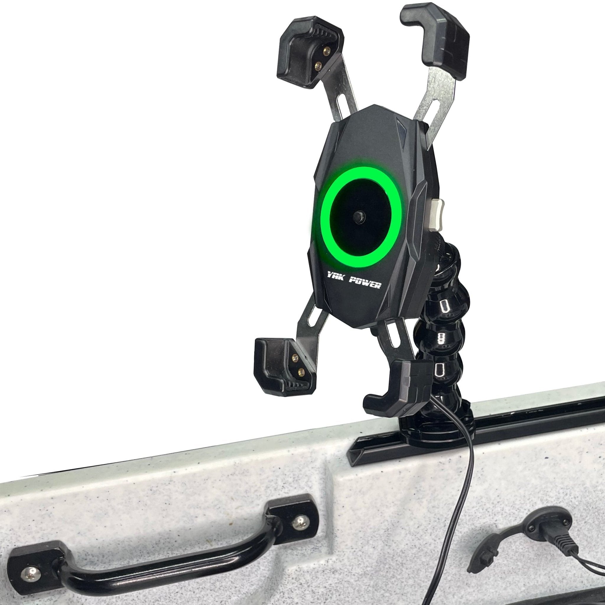 YP - MPWC 12 Volt Mobile Phone Wireless Fast Charger (15W) | One Hand Operation | 360 Degree Adjustable Gooseneck Action Mount, , Yak Power, , , at Festive Water Paddlesports