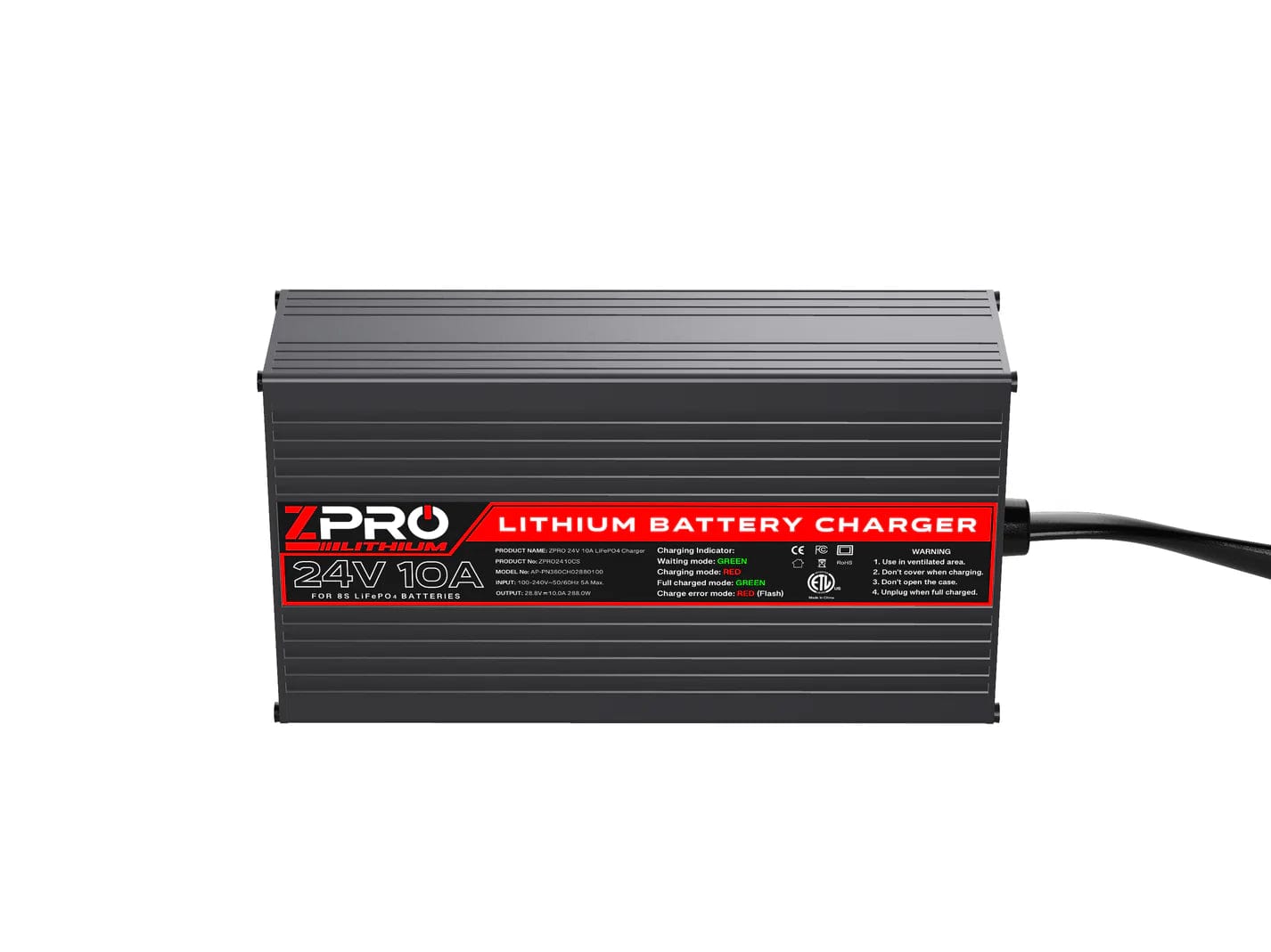 ZPro 24v 10a Lithium Battery Charger, Battery, ZPro, , , at Festive Water Paddlesports